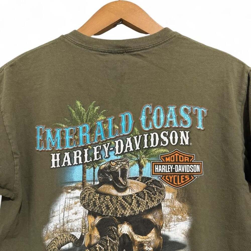 Harley-Davidson Emerald Coast Fort Walton Beach T-Shirt Size M Olive Green